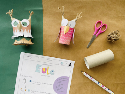 Papprollen Eule, Papier, Upcycling, Anleitung,Grundschule
