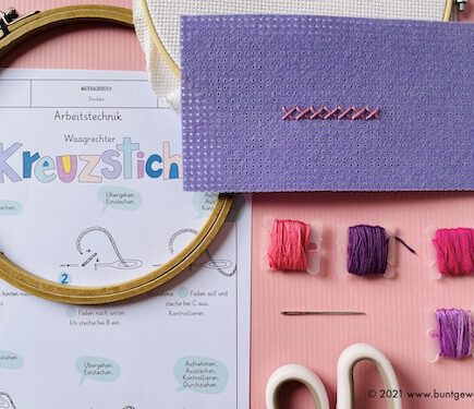 Sticken - waagrechter Kreuzstich, Sticken, Textiles Gestalten, Anleitung, Grundschule