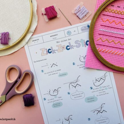 Sticken - Zick-Zack-Stich, Sticken, Textiles Gestalten, Anleitung, Grundschule
