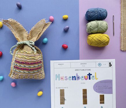 Hasenbeutel - bestickter Beutel aus Jute mit Hasenohren - freies Sticken in der Grundschule - Anleitung und Medien
