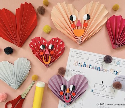 Ziehharmonika Herz, Falten, Papier, Anleitung,Grundschule