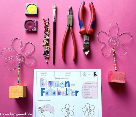 Blumen Fotohalter, Draht, biegen, Muttertag, Anleitung, Vatertag, Geschenk, Fotohalter
