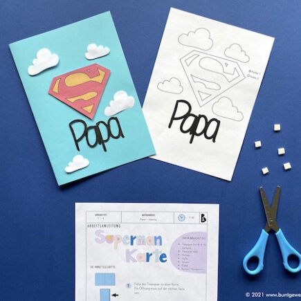 Vatertagskarte Superman, Papier, Schneiden, Anleitung, Grundschule, Vatertag, Geschenke, Karten,