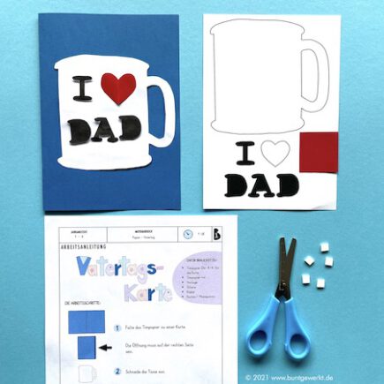 Vatertagskarte Tasse, Papier, schneiden, Anleitung, Grundschule, Vatertag, Herz, falten,