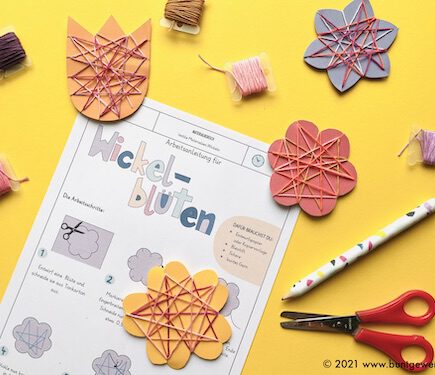 Wickelblüten, Wolle, Papier, Wickeln, Anleitung, Grundschule