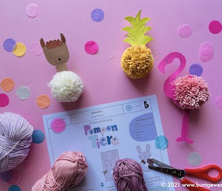Pompontier Sommer, wickeln, Pompons, Wolle, Anleitung, Grundschule, Mittelschule, Sommer, Werken und Gestalten, Textilarbeit