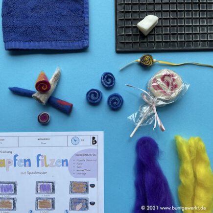 Zapfen filzen mit Spiralmuster, Filzen, Filzwolle, Anleitung, Grundschule, Nassfilzen, Mittelschule