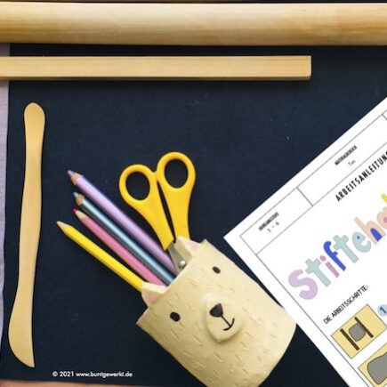 Stiftehalter aus Ton, Ton, Plattentechnik, Anleitung, Grundschule, Tonplatte, Eisbär, töpfern