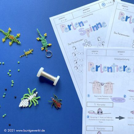 Perlentiere, Perlen, auffädeln, Anleitung, Grundschule, Perlengecko, Perlenspinne, Mittelschule, Gestalten, Handarbeit