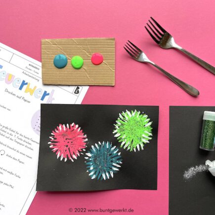 Feuerwerk drucken, Farben, drucken, Papier, Neujahr, Anleitung, Grundschule, Mittelschule, Werken und Gestalten