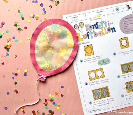 Konfetti Luftballon, Fasching, Werken und Gestalten, Grundschule, Papier, Anleitung,