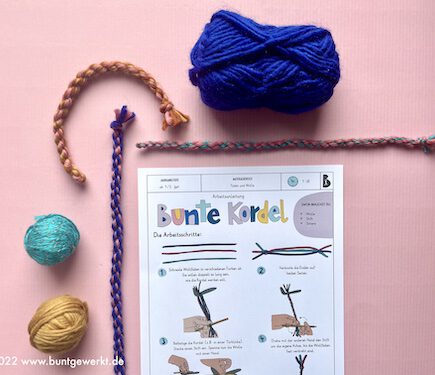 Bunte Kordel, Kordeln drehen, Wolle, Kordeln, Werken und Gestalten, Grundschule, Mittelschule,