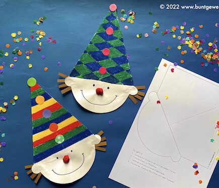 Zwerg Handpuppe, Papier schneiden, Fasching, Wichtel, Clown, schneiden üben, Grundschule