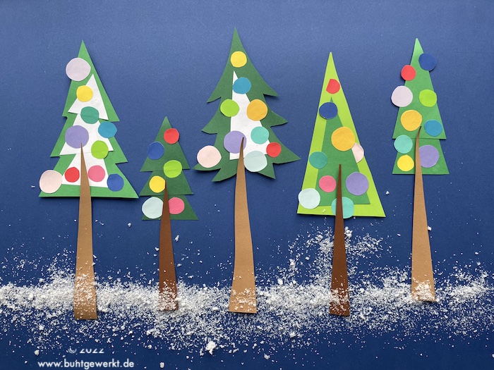 Tannenbäume, Fensterbild, Winter, Weihnachten, Werken und Gestalten, Grundschule, schneiden mit der Schere, Winterdeko,