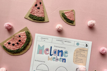 Melone Weben, Weben, Wassermelone, Werken und Gestalten, Grundschule, Weben im Sommer,