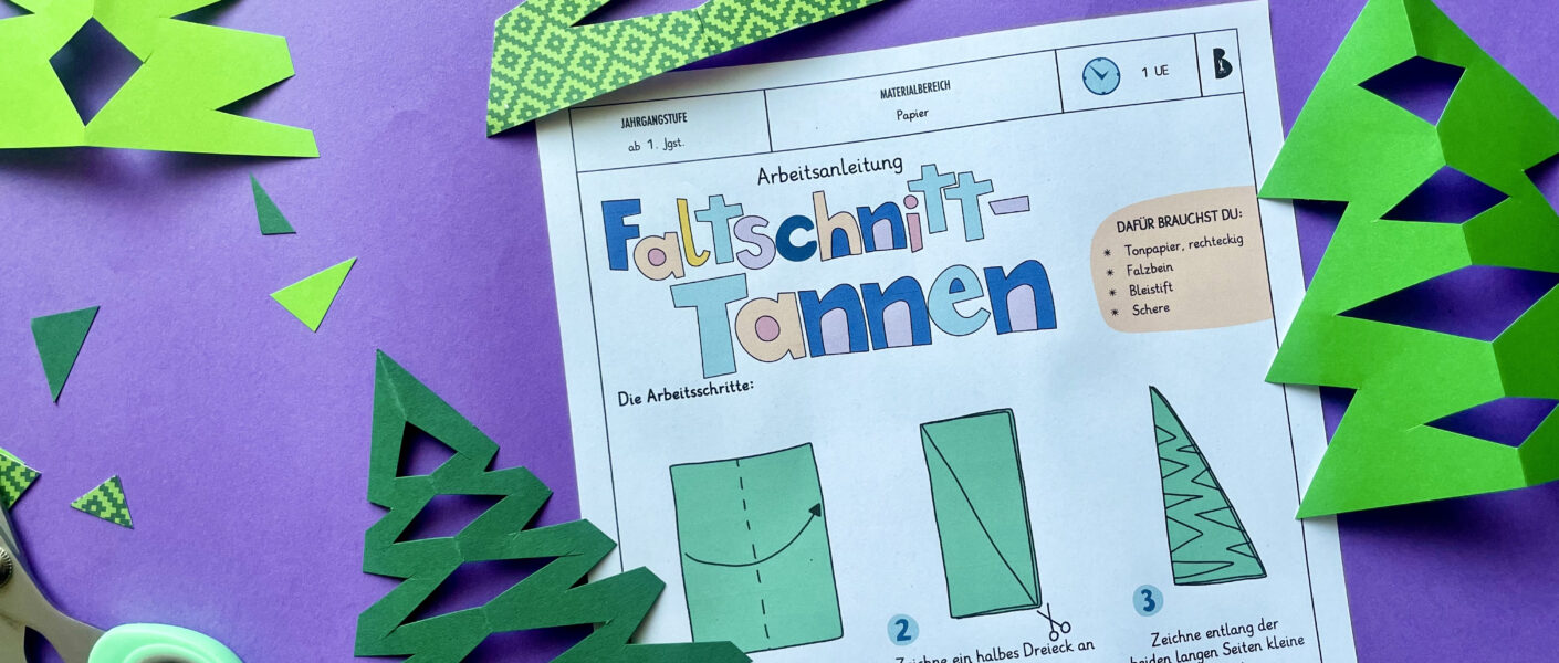 Faltschnitt Tannen, Winterdeko basteln, Werken und Gestalten, Tannenbäume,