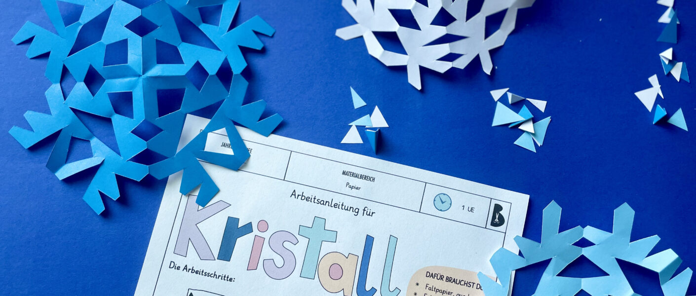 Kristall Faltschnitt, Winterdeko basteln, Schneekristalle, Fensterdeko Winter, Grundschule, Werken und Gestalten