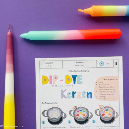 Dip-Dye Kerzen, Kerzen färben, Werken und Gestalten, Textiles Gestalten, Grundschule, Mittelschule,