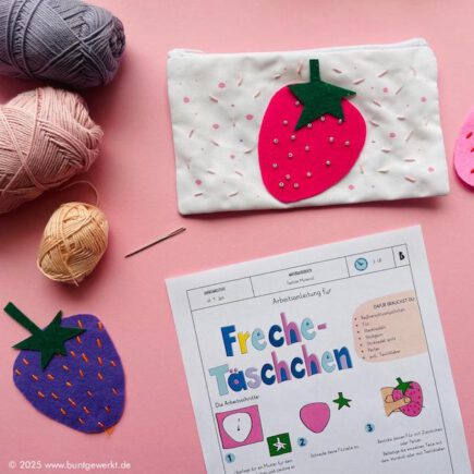 Freche Täschchen, Sticken in der Schule, Sticken Werken und Gestalten, Mäppchen besticken, Grundschule, Förderschule,