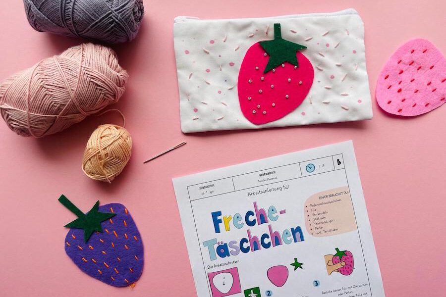 Freche Täschchen, Sticken in der Schule, Sticken Werken und Gestalten, Mäppchen besticken, Grundschule, Förderschule,