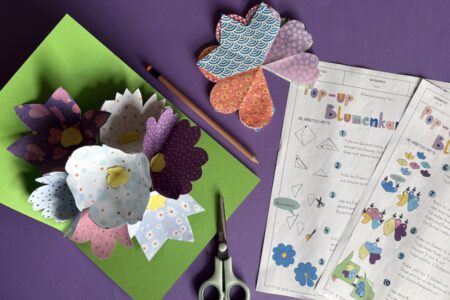 Pop ub Blumenkarte, Muttertag, Frühling, Karten basteln, Grundschule, Grußkarte, Mittelschule, Werken und Gestalten